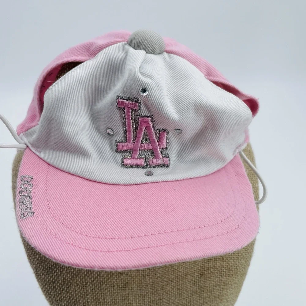 Build A Bear Workshop LA‎ Dodgers Pink White Baseball Cap Hat Rhinestones